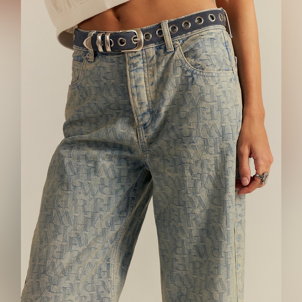 FP We The Free Deep Trance Dropped Logo Jacquard Jeans Size 27